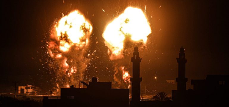 Flames are seen after an Israeli air strike hit Hamas targets in Gaza City, Gaza on June 15, 2021. Ali Jadallah:Anadolu Agency